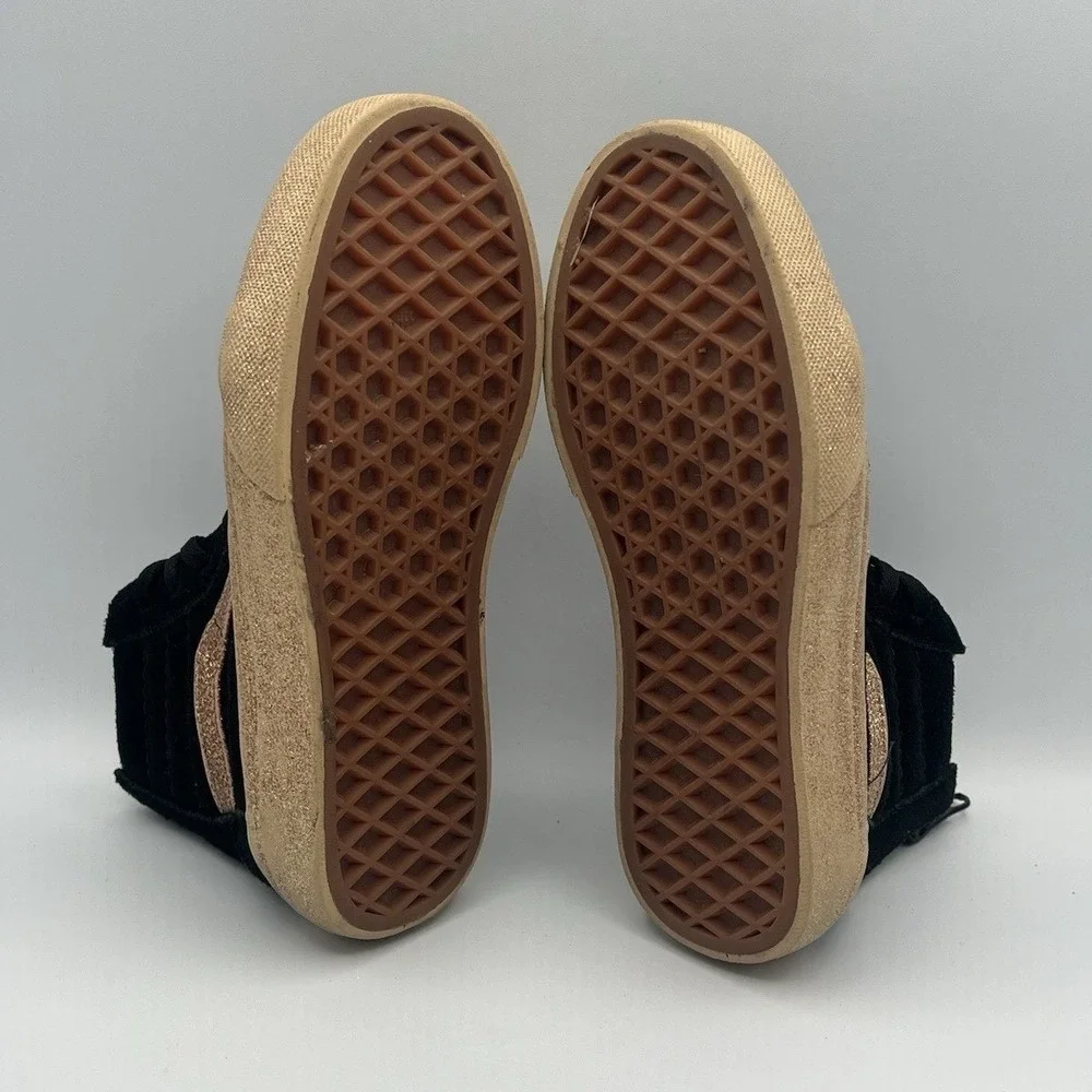 Vans Sk8-Hi Black Gold Zipper High Top Shoes -‎ Kids Girls Size 13.5 USED